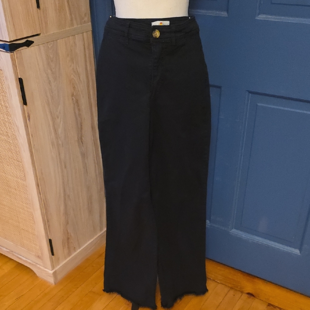 NWOT Marine Layer Black Wide-Leg Frayed Raw Hem Trousers Sz 4